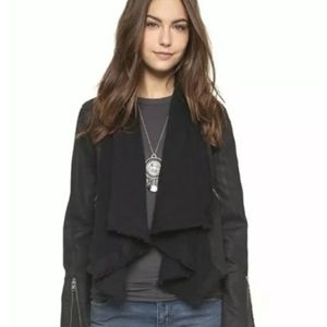 Free People Draped Cowl Front Moto Jacket Coated Denim Black Size 4